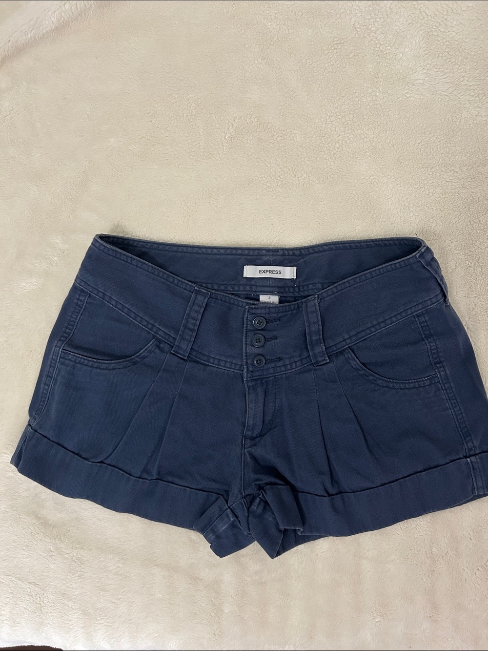 Express Navy Pleated Shorts